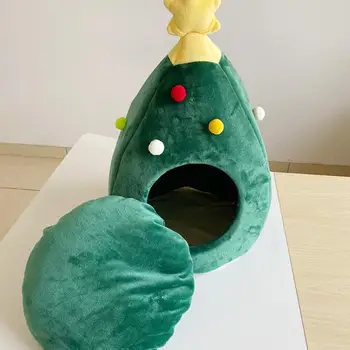 

Washable Dog Sleeping Warm Nest Foldable Lovely Xmas Tree Shape PP Cotton Puppy Kitten House Pet Breathable Supplies