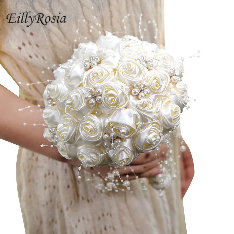 Bridal 3" Cream White Dewdrop  Rose Silk Flower Brooch Pin,Wedding,Prom,Dance 