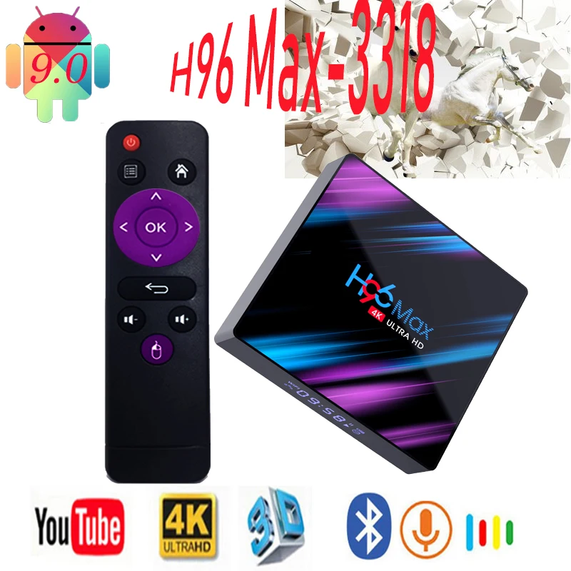 

H96 Max-3318 Smart TV Set Top Box 1080P H.265 Bluetooth WiFi 4GB 64GB Media Player for iptv subscription TV box android tv box