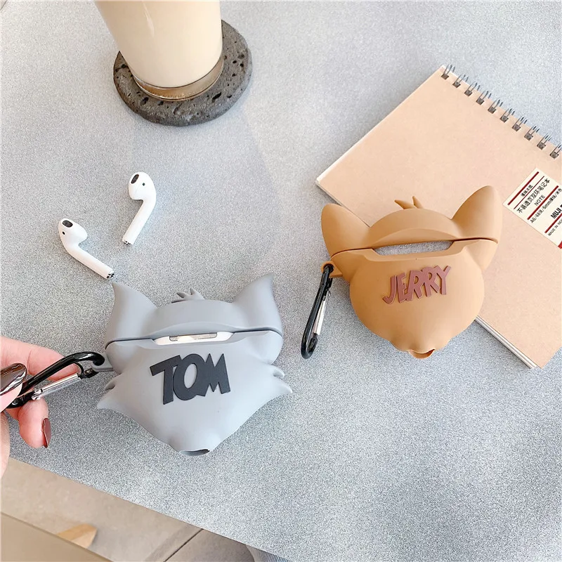 3D милый мультфильм Том Кот и мышонок Джерри прекрасный силиконовый защитный наушник аксессуары Чехлы для Apple Airpods 1/2 чехол