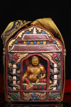 Online Wedding Decoration Copper Hand-made Tapping And Chiseling Engraving Color Yellow God Of Wealth Statue Gawu Box