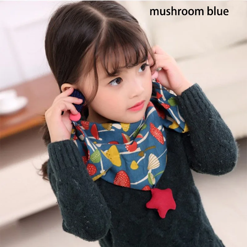 mushroom blue Хлопковый треугольный шарф, двойной шарф, 1 шт., сохраняющий тепло, детский воротник, мультипликационный узор - Цвет: mushroom blue