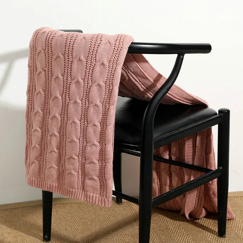 

Twist Knitted Blanket Solid Color Sofa Throw Blanket Leisure Shawl Travel TV Nap Air Condition Blankets Bed Decorative 130x150cm