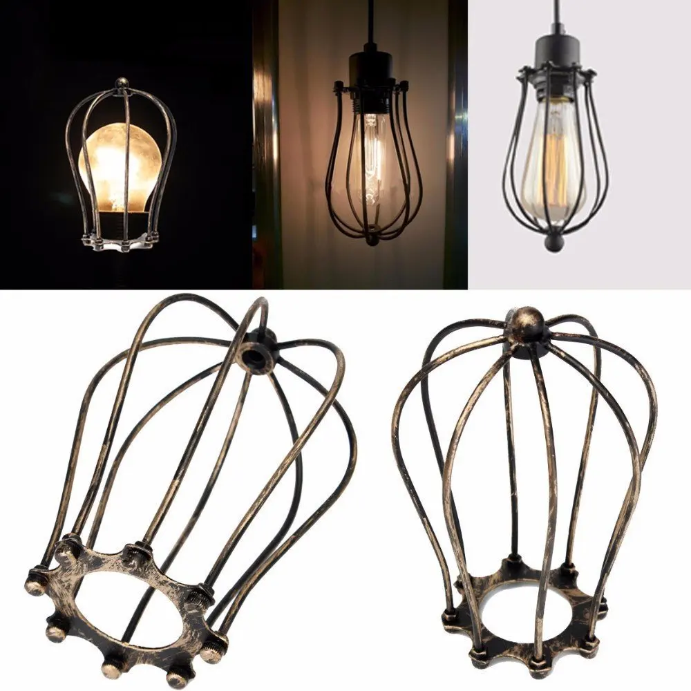 

Ceiling Lamp Shade Pendant Bulb Guard Papaya Shape Vintage Style Metal Cage Bulb Guard Home Decoration Light Hanging Lamp Shade