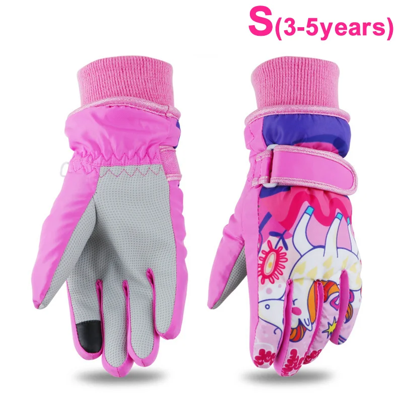 Детские варежки для мальчиков и девочек, перчатки для зимы, теплые водонепроницаемые ветрозащитные толстые лыжные перчатки с рисунком единорога - Цвет: S 3 to 5 years
