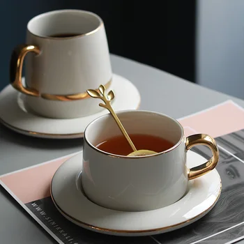 

Luxury Simple Cup Nordic White High Quality Ceramic Cup Creative Modern Spoon Tazzine Caffe Office Coffee reusable Tea Cup E6