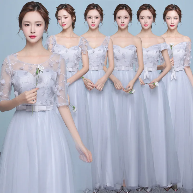 Brides Maid Dresses Long Silver Dress A-Line Tulle Lace Floor-Length Special Occasion Dresses Wedding Party Dresses for Women