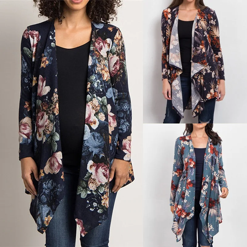 

women long blouses 2019 plus size ladies tops clothes Bohemian Floral Cardigan blouses flowers printed blue black boho top