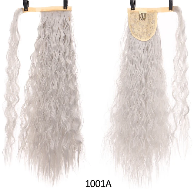 DIANQI Synthetic Corn Wavy Long Curly Ponytail Hairpiece Wrap on Clip Hair Extensions Black Pony Hair 1001A
