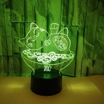 

Fashion Artwork Sculpture Colors Changing Cute Cat Lights 3D Optical Modelling Led Night Lamp Touch Button Home Lightings Lamp