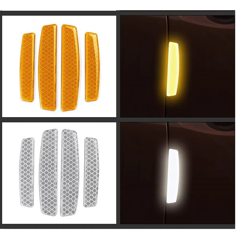 

4Pcs/Set Car Door Anti-collision Rubber Anti-scratch Rubber Strip Carbon Fiber Reflective Warning Sticker Door Anti-slip Strip