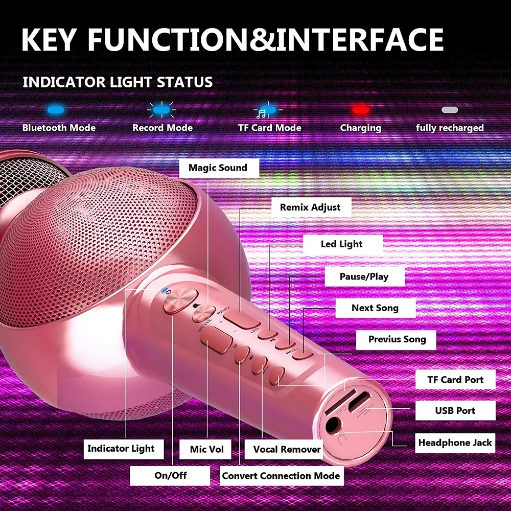 gaming microphone GOODAAA Bluetooth Karaoke Microphone for Phone Wireless Portable Handheld Mic Speaker with LED Light Magic Sound Singing Machine wireless headphones with mic