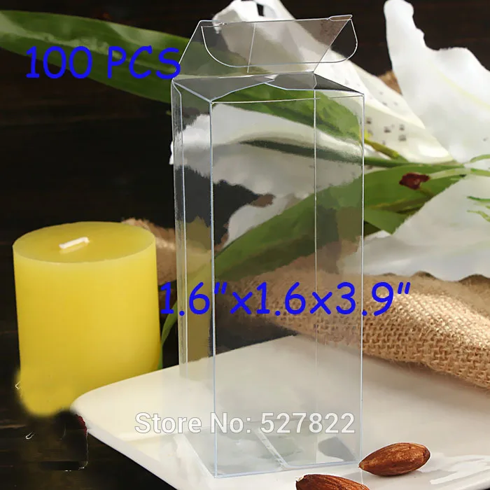 

Free Shipping 100PCS Plastic Transparent PVC Boxes Clear Wedding Party Supplies Cosmetic Food Toy Gift Packaging Boxes 4x4x10cm