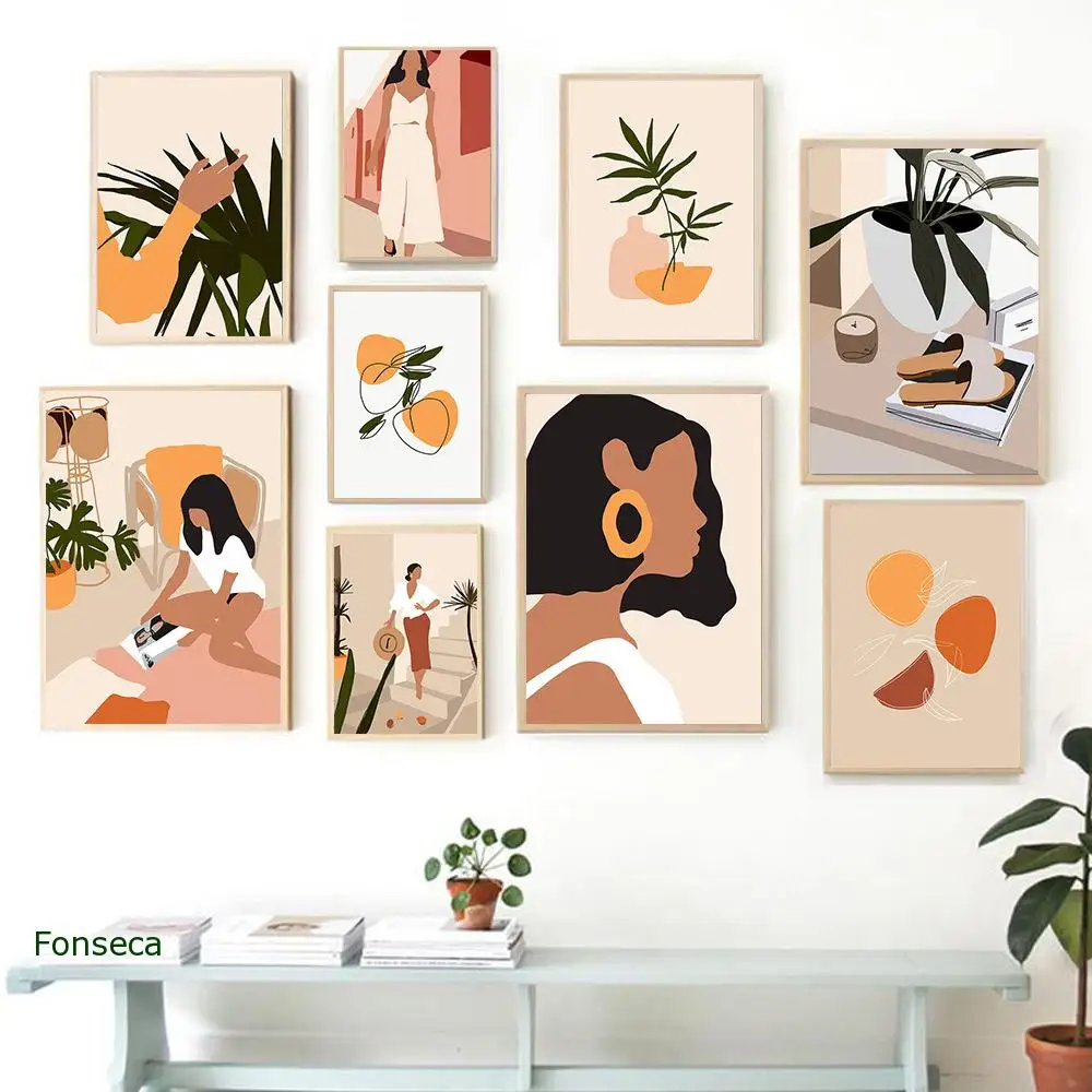 

Скандинавские Мультяшные плакаты, модная Абстрактная Картина на холсте для девочек, минималистичные винтажные настенные картины для гостиной, домашний декор