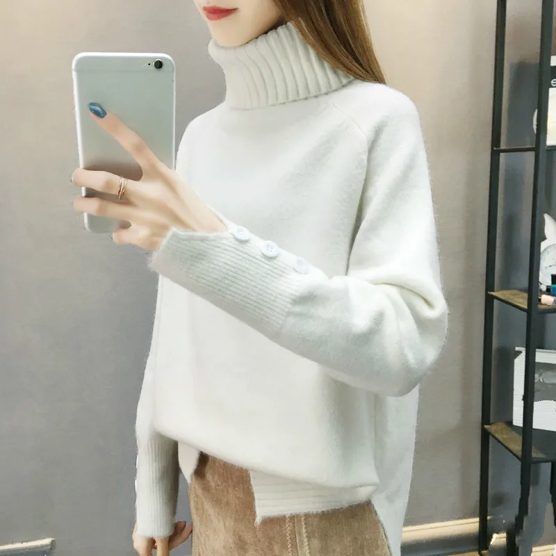

Sueter Mujer Invierno 2019 Women Knitted Sweaters Pullovers Warm Turtleneck Long Sleeve Solid Color Elastic Sweater Pull Femme
