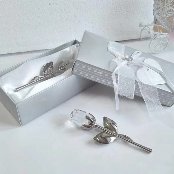 silver transparent Хрустальное стекло розовое цветочное художественные фигурки Свадебные сувениры на День святого Валентина и подарки сувенирные украшения для стола новые украшения - Цвет: silver transparent