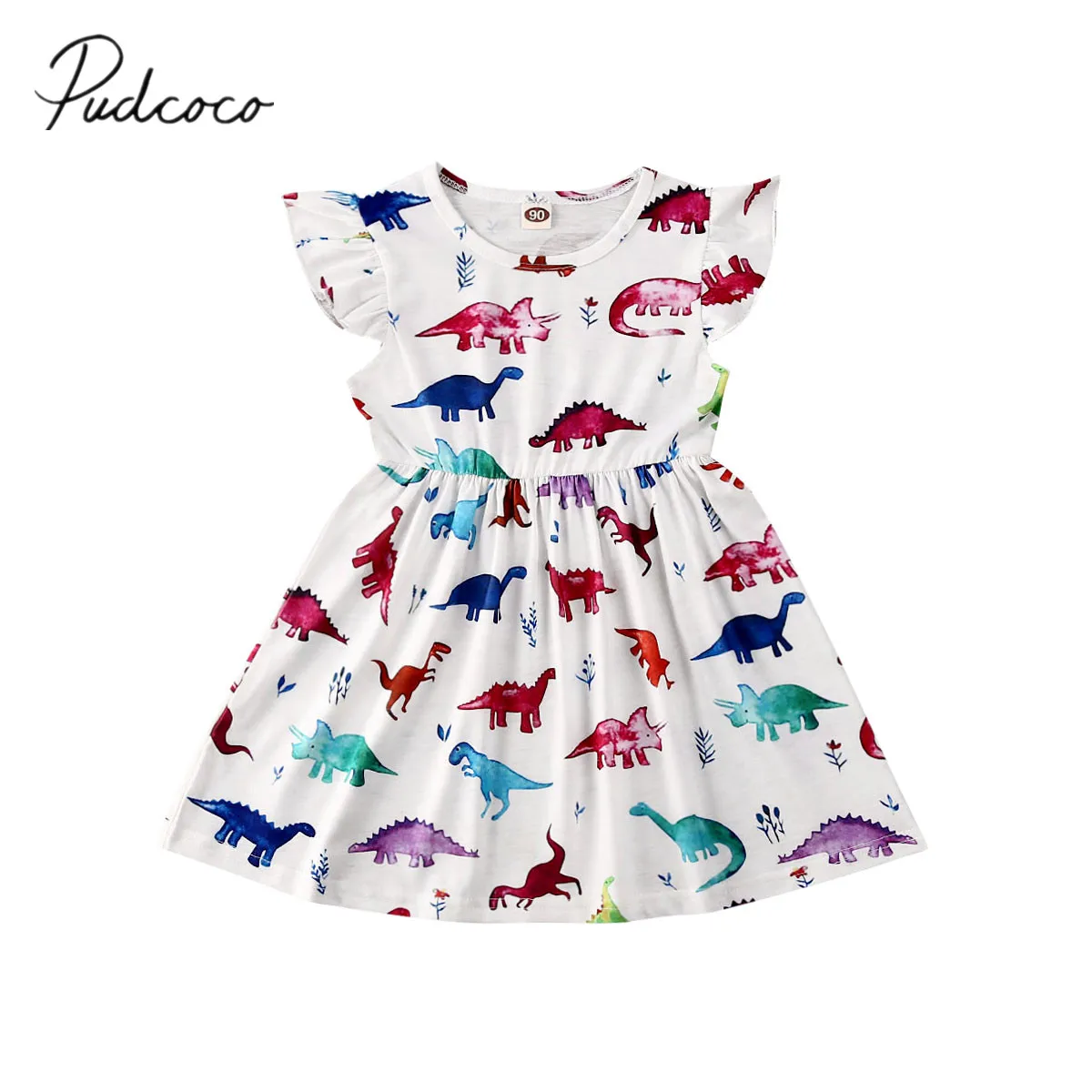 2020 Baby Summer Clothing Toddler Kids Girls Dresses Colorful Dinosaur Dress Party Princess Floral Clothes | Детская одежда и