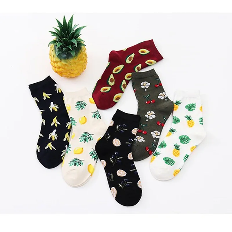 1/2/3 пары носков и симпатичным мультяшным принтом фруктов, носки авокадо типа "банан" Вишня персикового цвета для девочек кавайные Носки Шорты для скейтборда Для женщин Harajuku носки для девочек