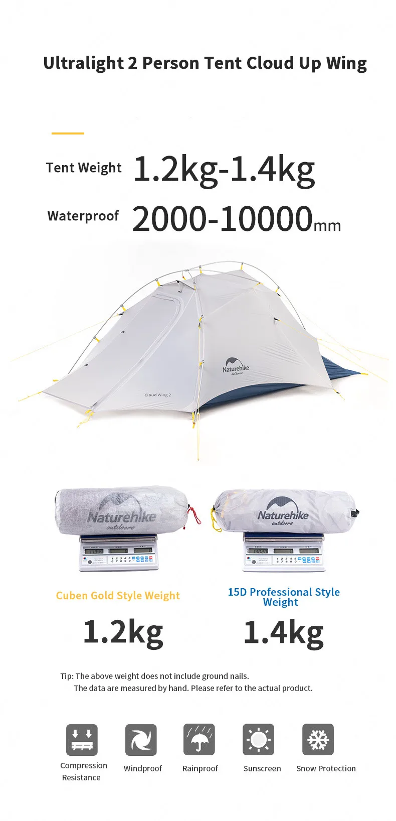 Naturehike Cloud Up Wing Сверхлегкий 15D силиконовый нейлоновый зимний кемпинговый тент для улицы 2 человека палатка с бесплатным ковриком