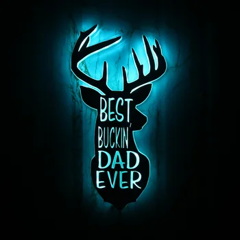 

Deer Hunter Color Changing Wall Light Best Buckin' Dad Ever LED Lamp with Remote Control Fathers Hunting Gift 3D Decor
