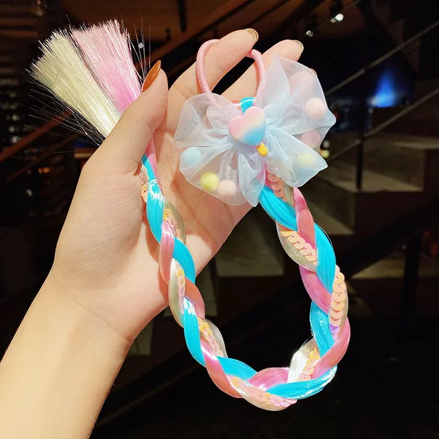 2021 New Girls Cute Cartoon Bow Butterfly Colorful Braid Headband Kids Ponytail Holder Rubber Bands Fashion Hair Accessories 28