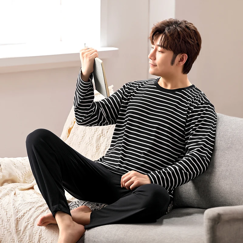 Autumn 100 Cotton Long Sleeve Pajama Sets For Men High Quality