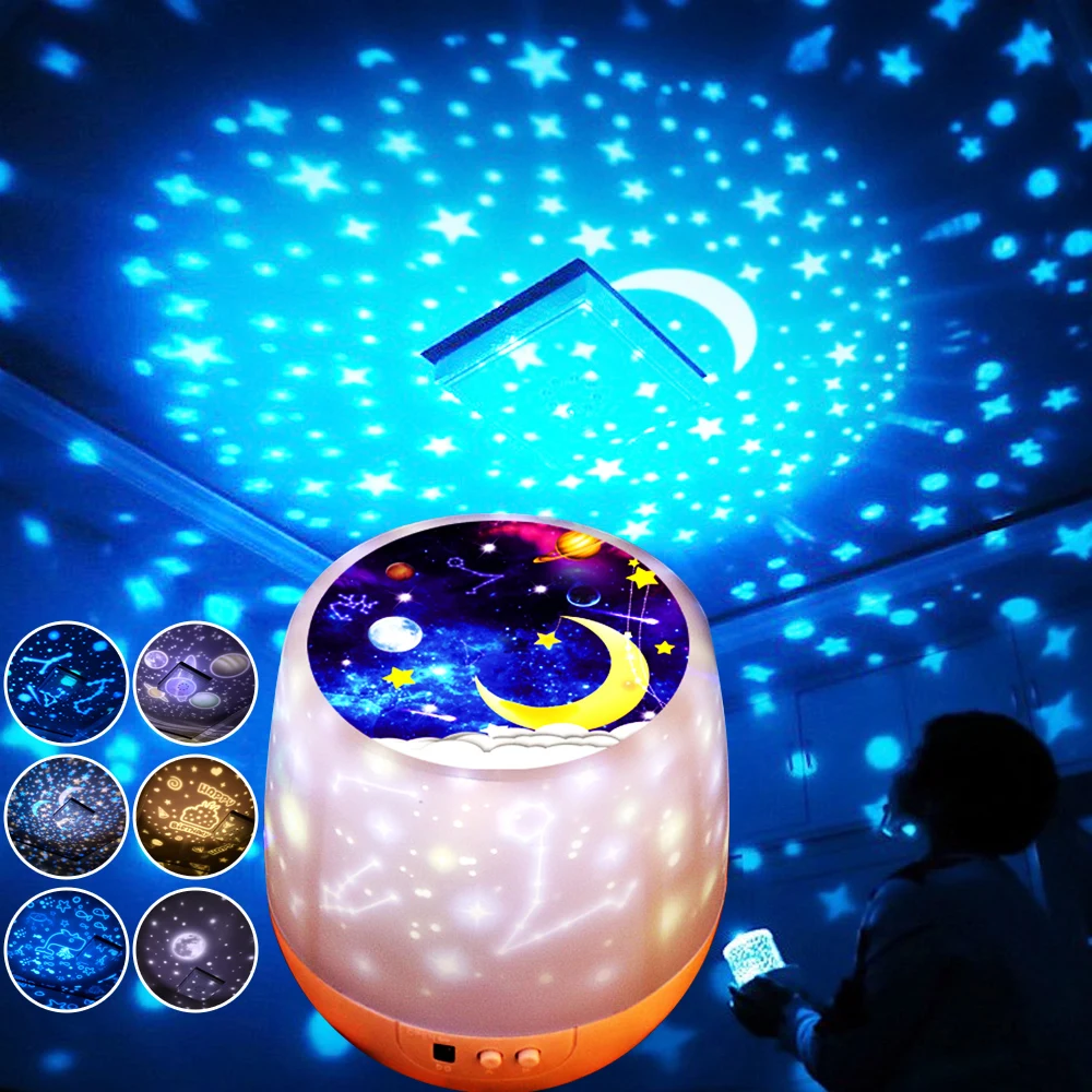 

Colorful Starry Sky Projector Night Light Rotation Starry Moon Night Lamp USB Charging For Birthday Gift Romantic Baby Children