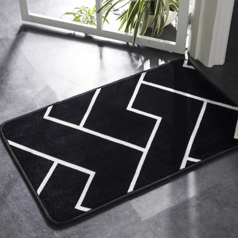 Carpet Bath-Mat Absorbent Geometric-Pattern Non-Slip Black White Classic And Honlaker