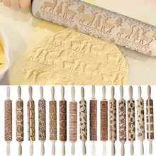 Рождественская Скалка деревянная Выгравированная резная тиснение Скалка тесто палка кухонный инструмент для выпечки