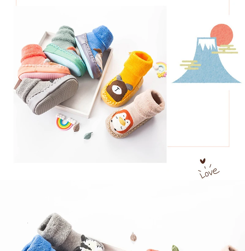 Носки высокого качества для малышей Нескользящие хлопковые носки с рисунком журавля зимние махровые носки для маленьких девочек мягкая обувь для детей