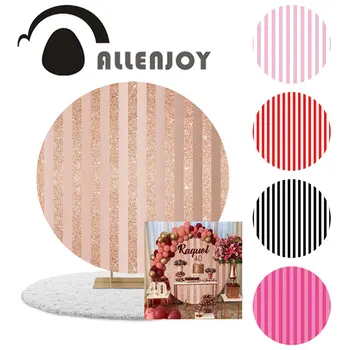 

Allenjoy customize round background rose gold black stripes birthday party circle backdrop baby shower cake candy table cover