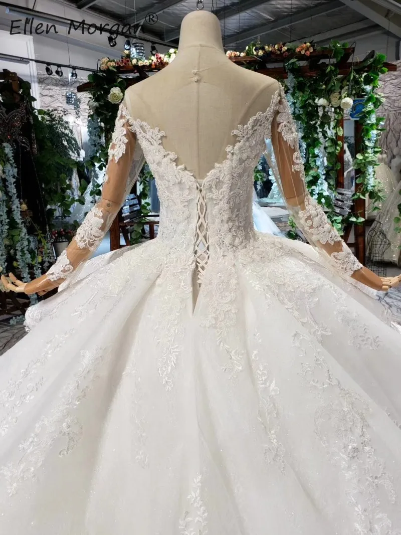 Элегантное кружевное бальное платье, свадебные платья, Vestidos De Novia, длинные рукава, вырез лодочкой, аппликация, шлейф, свадебные платья