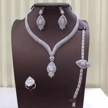 

Fashion Cubic Zircon Wedding Jewelry Set For Women Hot Selling Dress Accessories Crystal 4pcs Sets Bridal Jewelry Set
