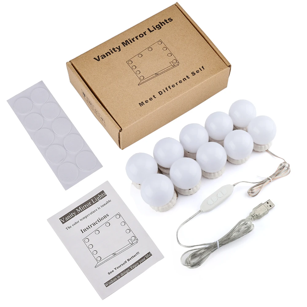 10 Bulbs Type B Светодиодная Led-подсветка маленького зеркала лампы Комплект 30 видов Яркость Голливуд Стиль туалетный столик Косметика затемнения настенный светильник 10 лампы - Испускаемый цвет: 10 Bulbs Type B