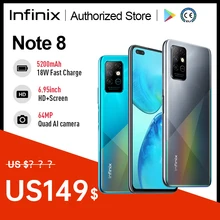 Infinix nota 8 versão global telefone móvel 6gb 128gb 64mp quad câmera 5200mah bateria 18w carga rápida núcleo helicoidal g80 octa