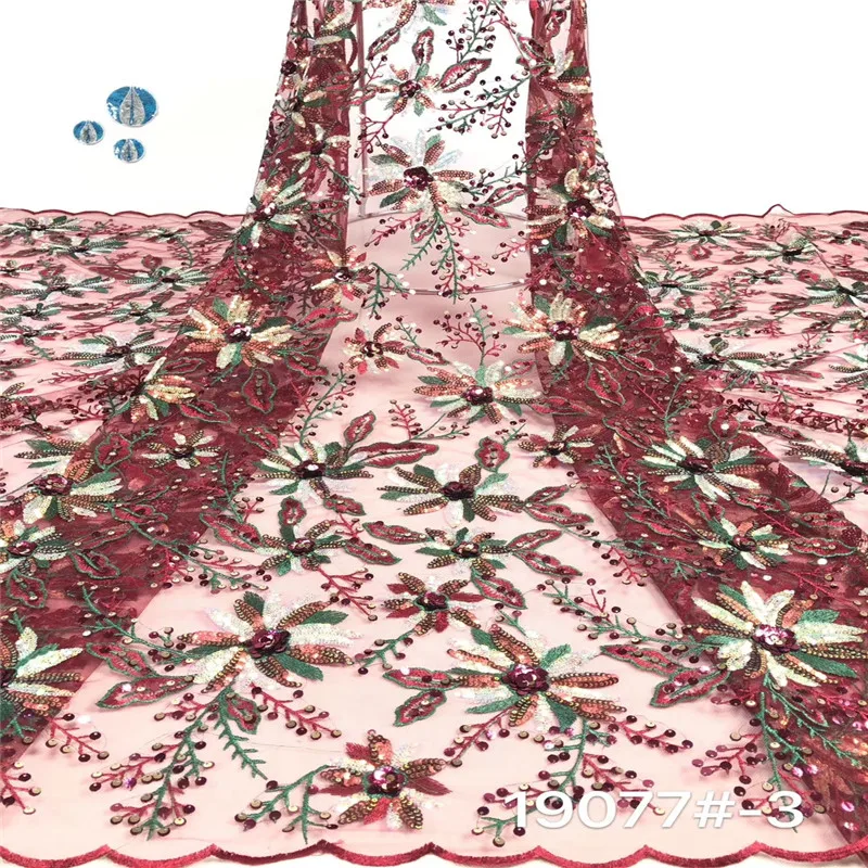 Madison High Quality African Lace Fabric with Sequins Flower Pattern French Tulle Mesh Lace Fabric Nigerian Sequence Lace - Цвет: as picture1