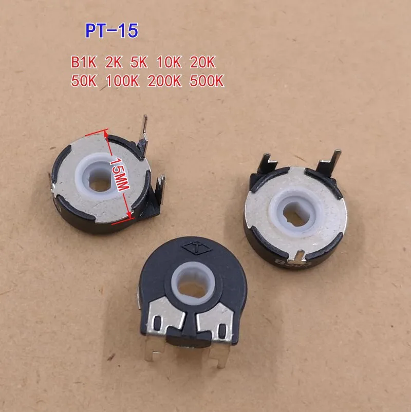 15Pcs Potenziometro Orizzontale Pt15 B1K 2K 5K 10K 20K 50K 100K 200K 500K Resistore Regolabile Orizzontale Con Foro Ellittico