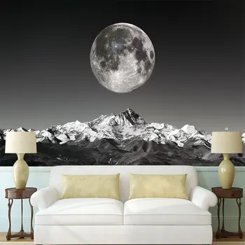 

Custom 3D Wallpaper Mural Modern Creative Mountain Moon Black and White Background Wall - High-grade waterproof material
