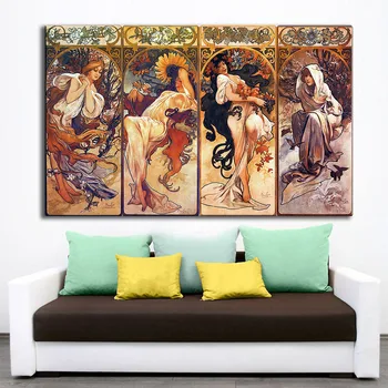 

Alphonse Mucha Times of Day Vintage Posters and Prints Art Nouveau Woman Canvas Paintings Wall Art Pictures For Living Room