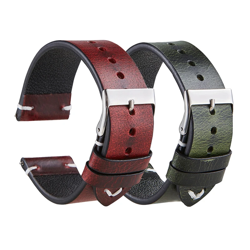 

Vintage Genuine Leather Brown Green Handmade Watch Strap 20mm 22mm Watch Band Crack Pattern Wristband Belt