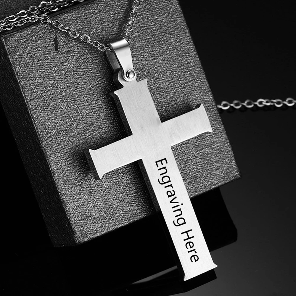 Christian Jesus Carbon Fiber Large Cross Necklaces & Pendants Stainless Steel Engraved Name