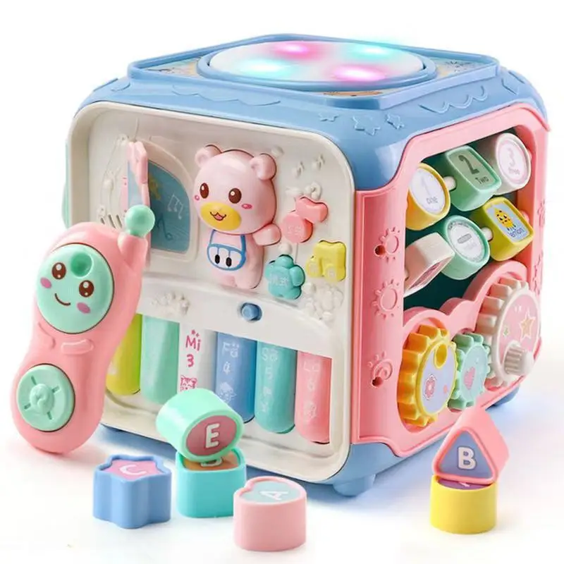 Baby Activity Cube Gear Clock toy hexahedral hand beat drum intelligence Music babies bilingual early education 0-1 years old