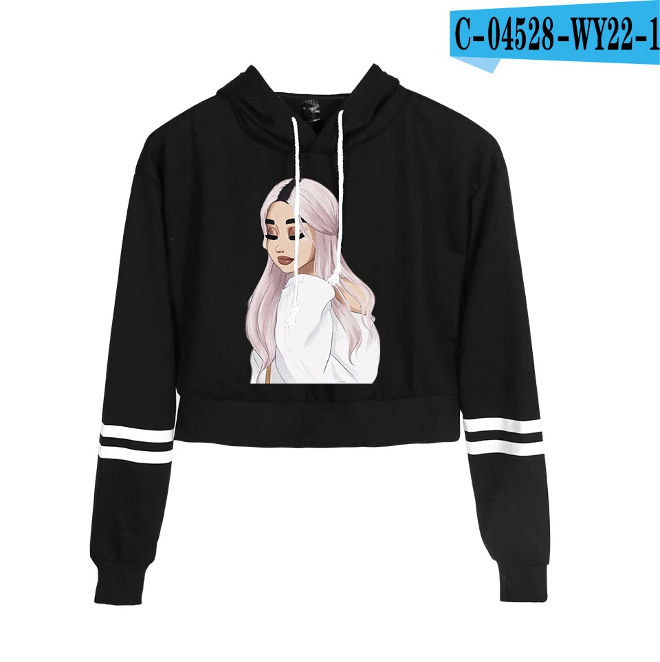 black Hot Ariana Grande crop Top Hoodies women Fashion Cotton Harajuku Autumn Women's/girl's Hoodies And orange Sweatshirt - Цвет: black