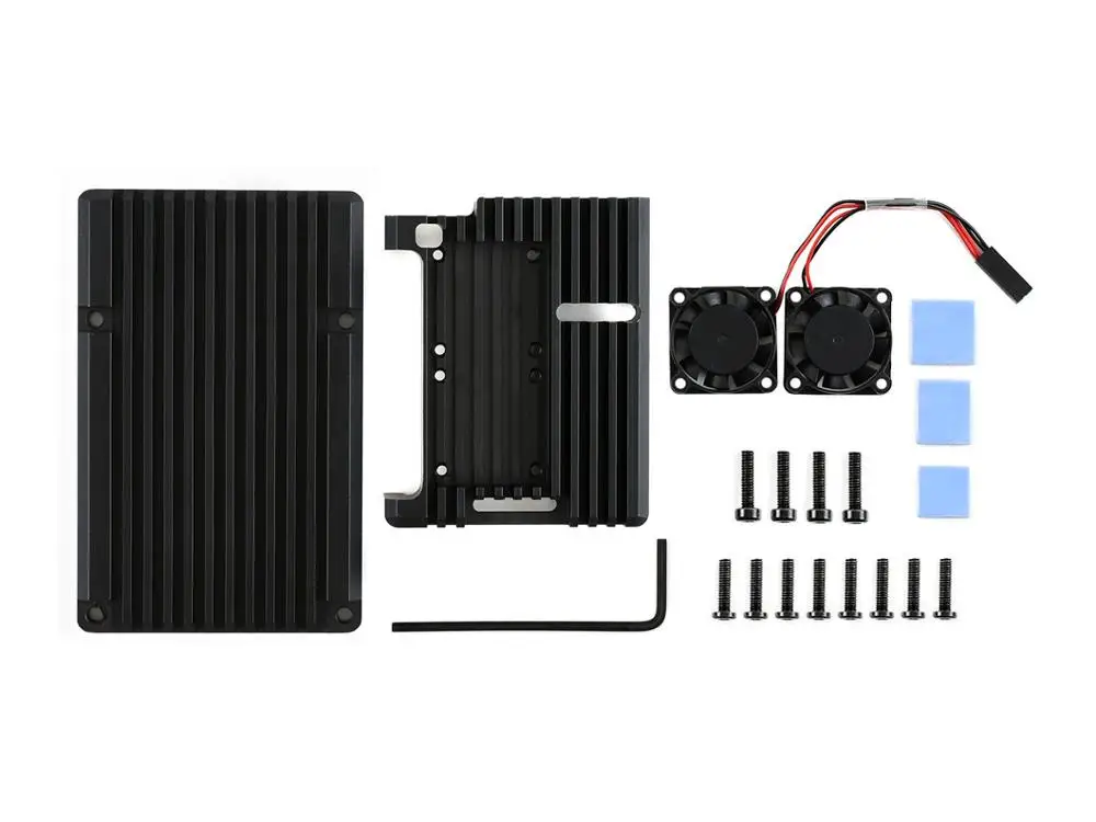 Новинка, чехол из алюминиевого сплава для Raspberry Pi 4 B, модель черного цвета с двойными охлаждающими вентиляторами, защитный теплоотвод/таблетки и усилитель