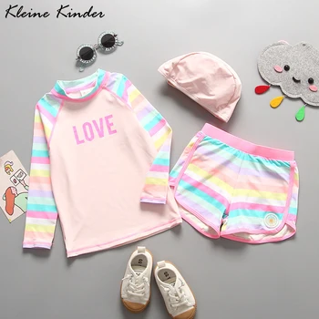 

Swimsuit for Girls 2-13 Years Old Children's Swimwear with Long Sleeve UV Protection Pink Little Girl Bath Clothes Swimming Suit