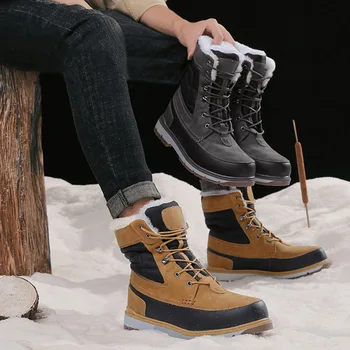 

Winter Men Shoes fur Warm Snow Boots Water Resistant Faux Leather Thickened Non-slip High Booties casual shoes Men hh88