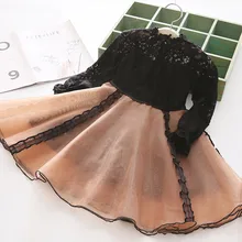 Весенне-осеннее детское черное платье принцессы до колена с кружевным бантом и расклешенными рукавами для маленьких девочек 3-6, 8, 10, 12 лет