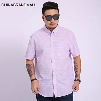 

Men Short Sleeve Shirt Young Men Fat Man Plus Fat Plus Size Grid Short Sleeve Shirt