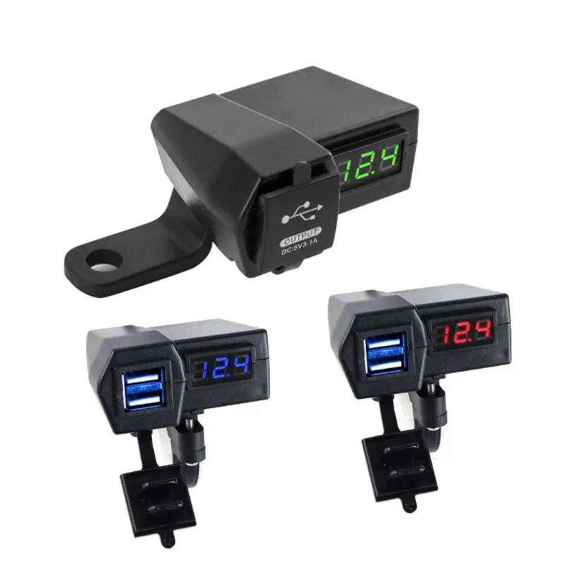1 шт. Водонепроницаемый 12V мотоциклов 5V 2.1A Dual USB кабель для мобильного телефона для Зарядное устройство светодиодный вольтметр