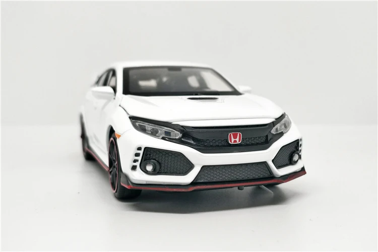 1:32 Honda Civic Тип R Звуковой светильник Вытяните назад белая литая модель автомобиля без коробки